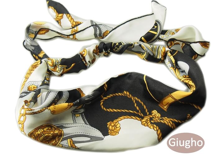 Amazon スカーフ柄リボンターバン ヘアバンド チェーン柄 ブラック