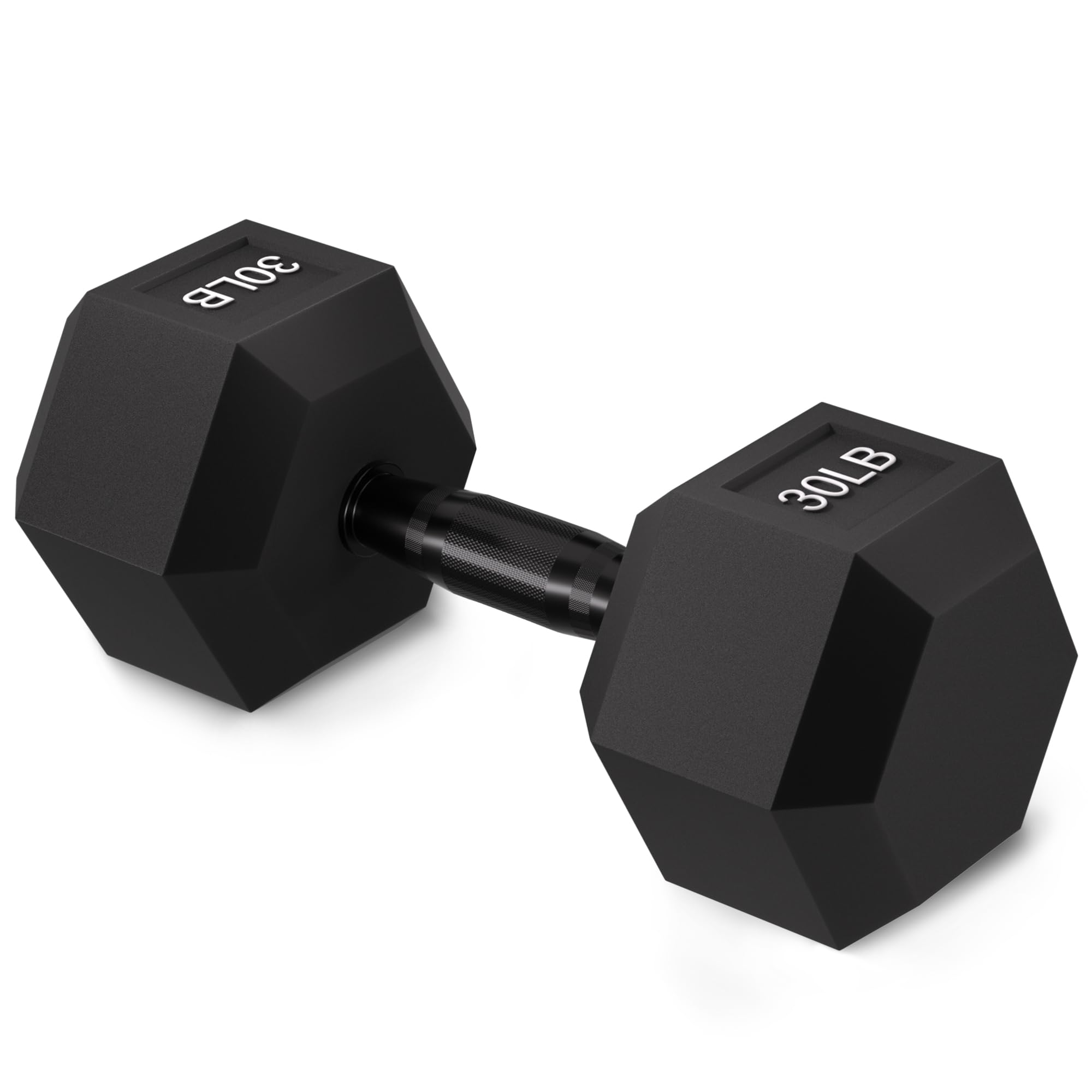 Fitvids Rubber Encased Exercise & Fitness Hex Dumbbell with Anti-Slip Metal Handle for Home Gym, 30 LB Single Image