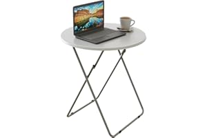 Fleecy day Tv Trays Round Portable Folding TV Tray Table TV Dinner Tray with Sturdy MDF,No Assembly Required, 17.5 x 17.5 x 26 in(White)