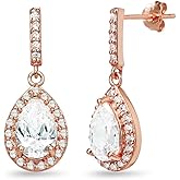 Rose Gold Flashed Sterling Silver Teardrop Dangle Leverback Earrings Made with AAA Cubic Zirconia