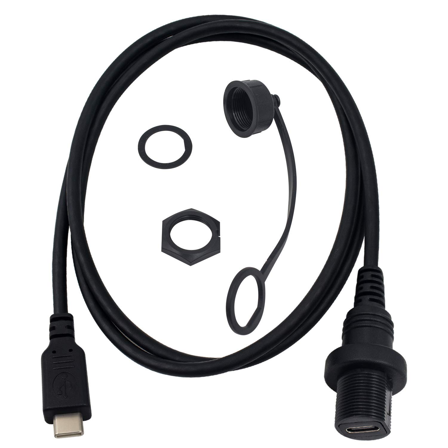 Duttek USB C Panel Flush Mount Cable USB Type C Extension USB Mount, Dash Mount, Flush Mount, Panel Mount Cable, For Car, Boat, Motorcycle (Round Single Type-C 1M/3.3Ft)