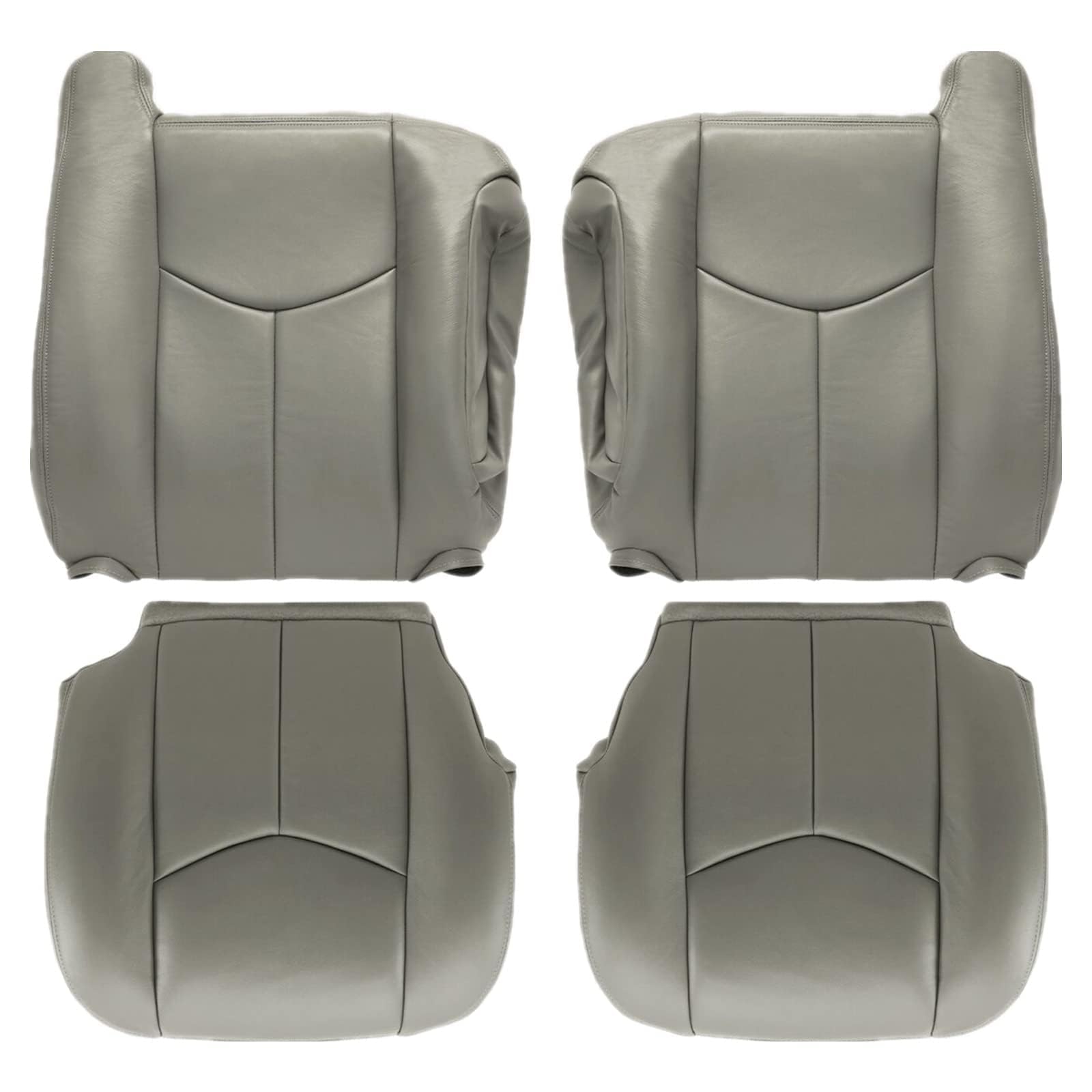 Photo 1 of SecosAutoparts Driver & Passenger Side Bottom & Top Lean Back Leather Seat Cover Light Gray # 922 Compatible with Chevy GMC Tahoe Suburban Avalanche Yukon Silverado Sierra 2003 2004 2005 2006