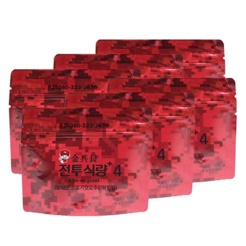 Kim sergeant Korean MRE Military Food Gift Free Plastic Spoon Bibimbap Spicy Beef Rice Food Rations Combat Surplus 120g/6pack