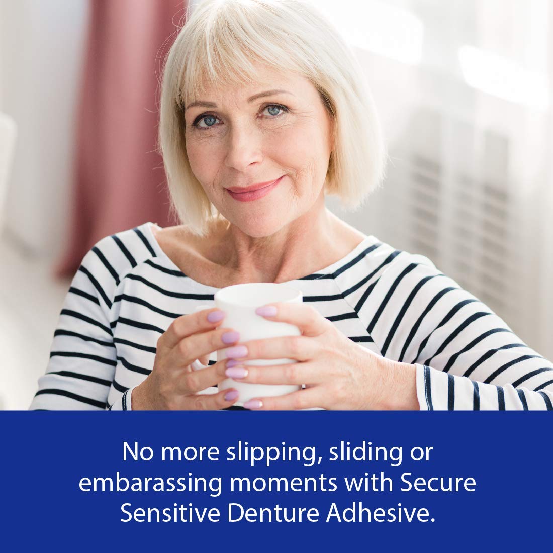 Secure Sensitive Gums Waterproof Denture Adhesive Zinc Free with Aloe Vera & Myrrh - Extra Strong 12 Hour Hold - 1.4 oz (Pack of 2) : Beauty