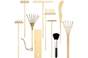 PEKTIFTN 10PCs Zen Garden Rake Tool Kits,Small Bamboo Sand Rake Tool Mini Japanese Desktop Meditation Sand Box Accessories for Home Office Tabletop (Bamboo)