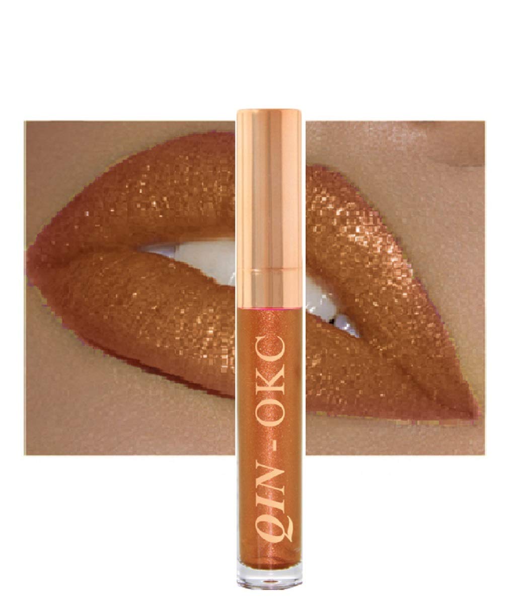 QIN - OKC Shimmer Liquid Lipstick Gloss - Long Lasting - Waterproof - Kiss proof - Super stay - High Shine Lip Stain - Glitter Lip gloss - 0.25 FL oz - (Kiss Me Katie Rose Gold) - Fashion Sense