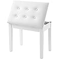 SONGMICS Piano Bench with Padded Cushion and Storage Compartment for Music Books, Vanity Stool, Tufted Wooden Piano Seat, 13.8 x 21.7 x 19.3 Inches, White ULPB55WT