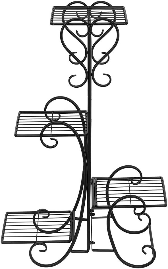 Corner Metal Flower Stand, 4 Potted Square Flower Metal Shelves Plant Pot Stand Decoration for Indoor Outdoor Garden for Multiple Plants Black
