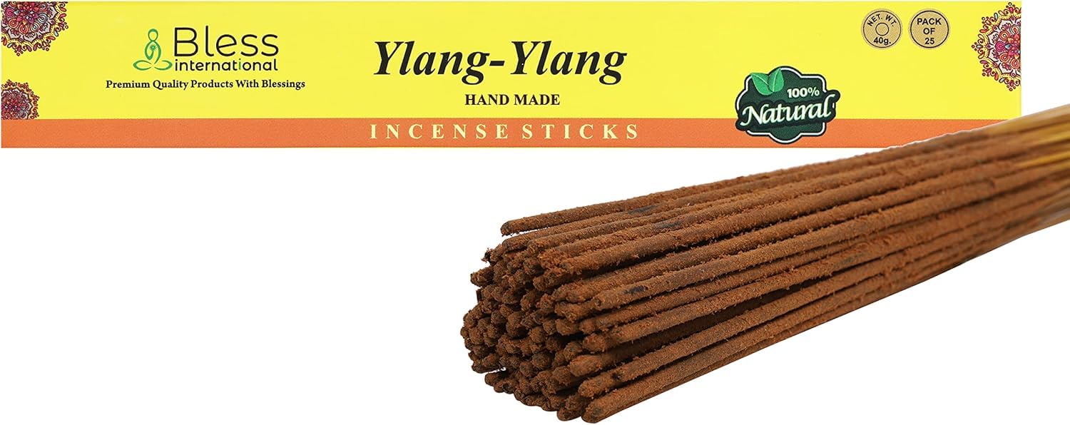 Bless-YLANG-YLANG-Incense-Sticks 100%-Natural-Handmade-Hand-Dipped-Incense-Sticks Organic-Chemicals-Free For-Purification-Relaxation-Positivity-Yoga-Meditation The-Best-Woods-Scent (25 Sticks (40GM))