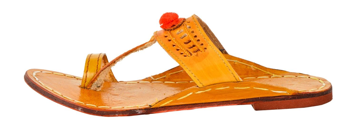 ampereus women's pure leather kolhapuri shoes (yellow)