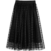 WDIRARA Girl's Mesh Pleated Skirt Elastic High Waist A Line Long Tulle Skirts