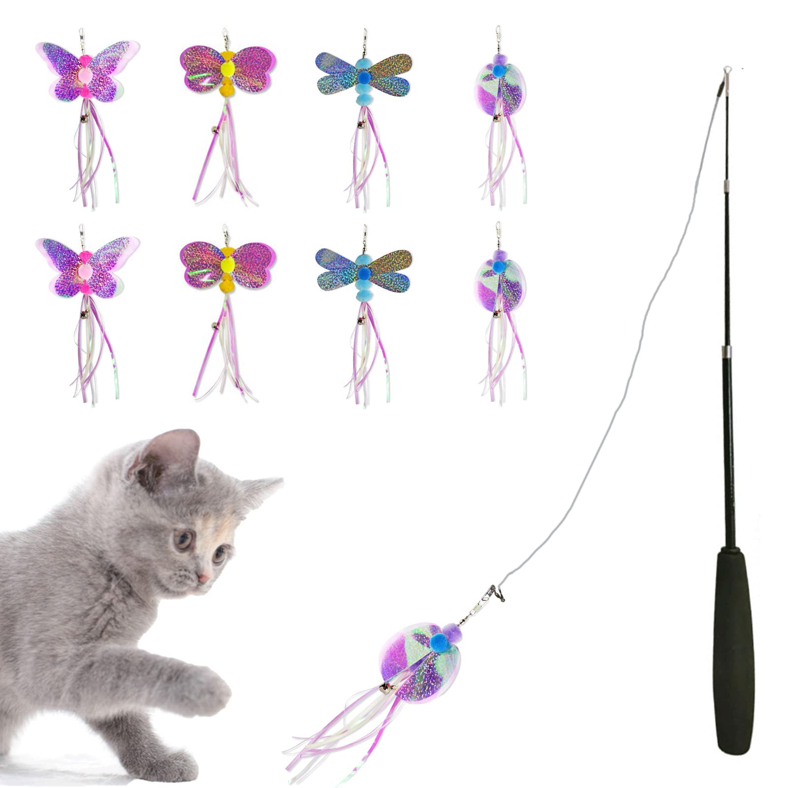 サムコス 猫のおもちゃ人気猫じゃらし 猫じゃらし 猫おもちゃ 伸縮できる釣り竿 愛玩動物用のおもちゃ 昆虫 釣り竿付き 運動不足解消 ストレス解消 面白い猫 猫を演じる の商品画像