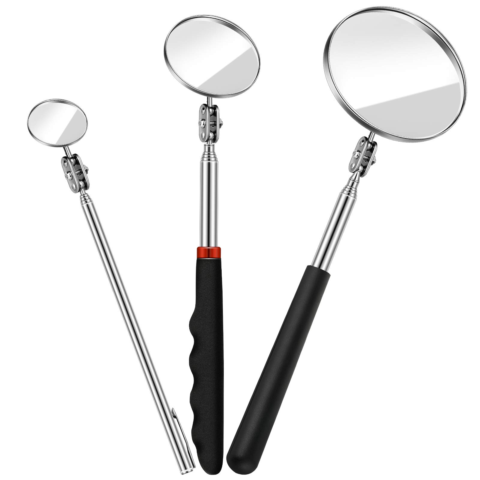 Photo 1 of 3 Pieces Telescoping Inspection Mirror Inspection Tool for Check the Condition of Vehicle, Observe the Eyelashes, Mouth and Other Small Parts(Round,3 Kinds of Size)