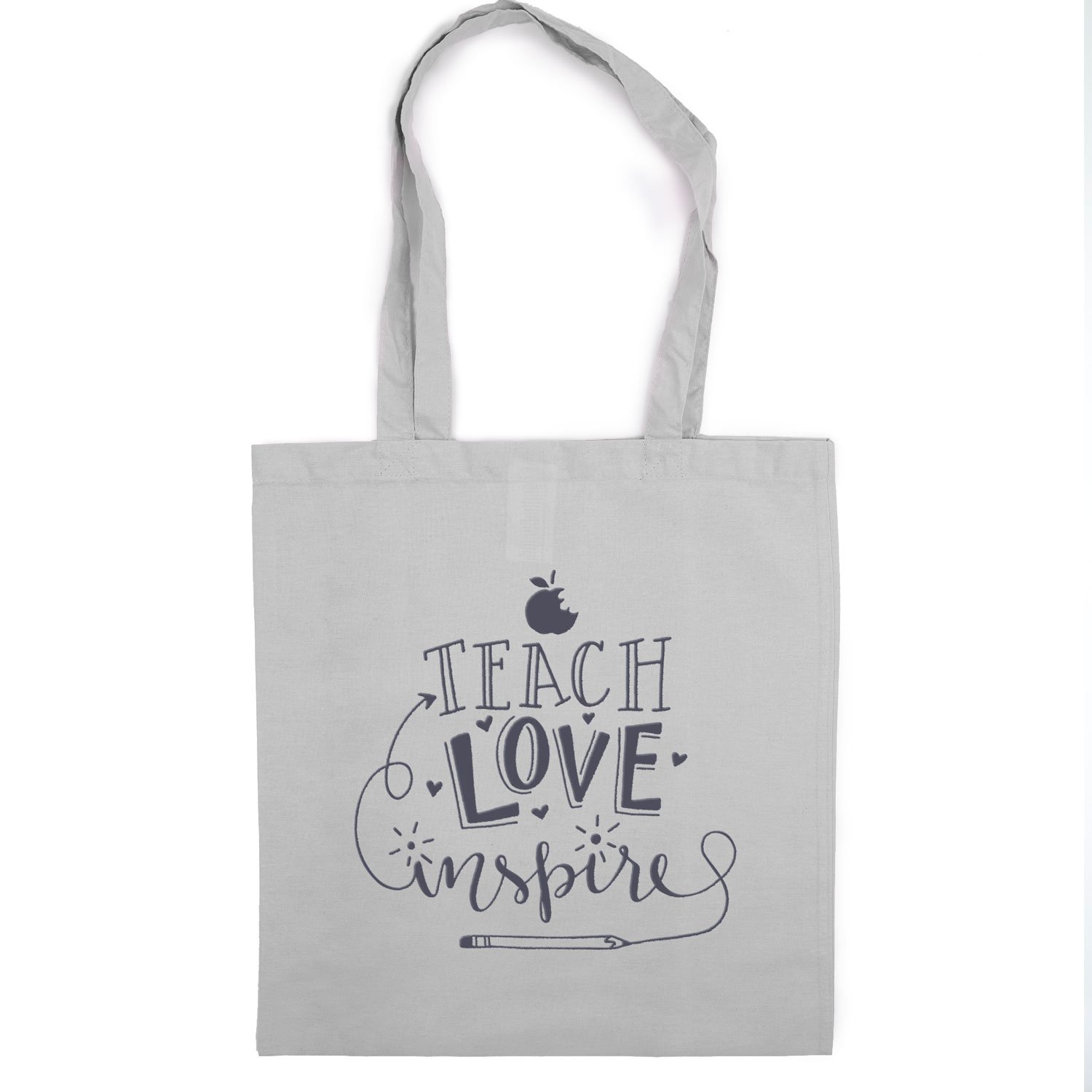 Stickerscape Teach, Love, Inspire tote bag | Teacher gifts | Perfect for Christmas (Light grey bag - Anthracite text)