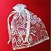 50 Organza Gift Bags (White with Silver Details, 4.5