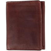 Trafalgar Men's Tennyson Tri-Fold Genuine Leather Wallet with ID Window, Brown