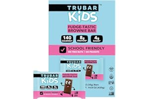 TRUBAR Kids Protein Bars, Fudge-Tastic Brownie, Plant Based Protein, Gluten Free School-Friendly Snacks for Lunchboxes, Tree Nut and Peanut Free, Low Sugar, Healthy On the Go Snack Bars, 12 Count