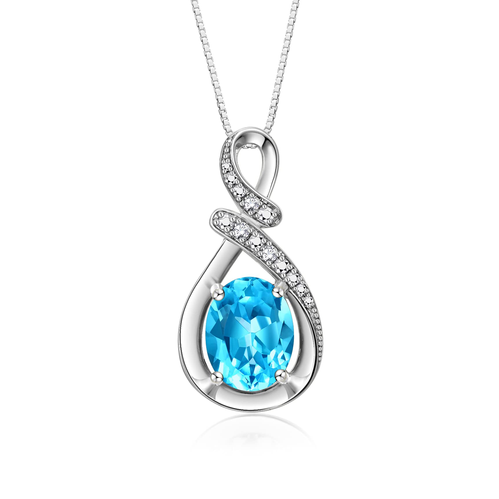 Rylos Simply Elegant Beautiful Blue Topaz & Diamond Pendant/Necklace - December Birthstone*