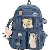 srdmuph Kawaii Backpack with Cute Accessories Pin Pendant Travel Laptop Bag Large Outdoor Waterproof Casual Daypack Women (Blue)