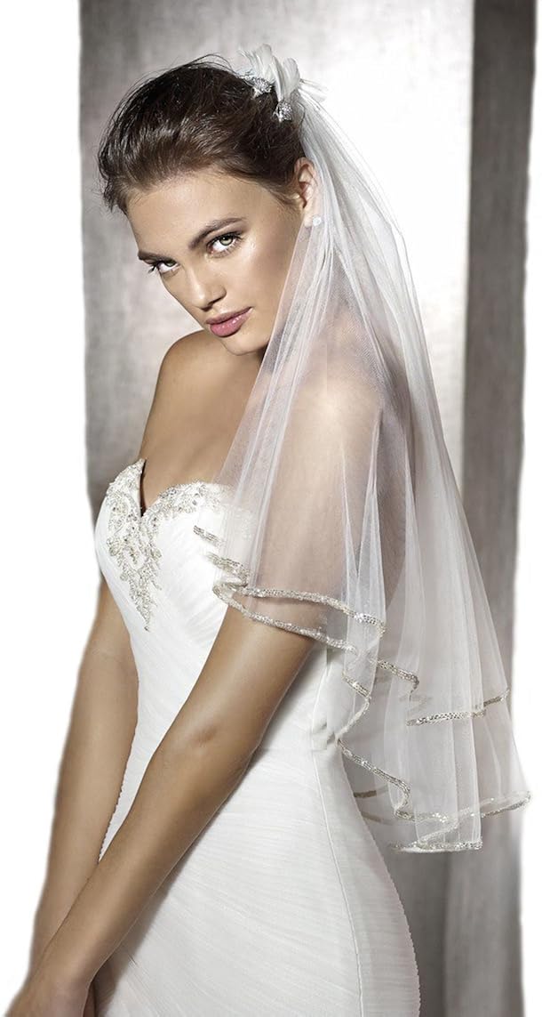 Gogh Ivory Bridal Beaded Wedding Veils 2 T Crystals Lined