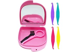 HRASY Oral Care Disassembly Kit/7pcs Including 1 Retainer Case With Mirror and Vent Holes | 1 Aligner Remover Tool | 4 Elastic Rubber Bands Placers | 1 Cleaning Brush (Pink)
