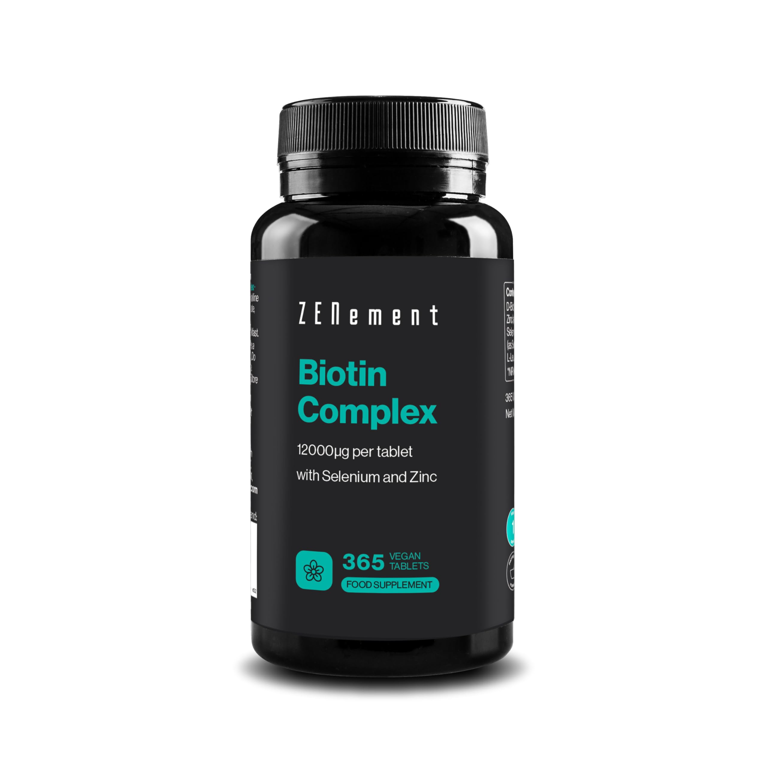 Biotin 12000 mcg High Strength with Zinc and Selenium - 365 Vegan Biotin Tablets (1-Year Supply) - Skin Nails Hair Vitamins - Biotin Complex from Zenement