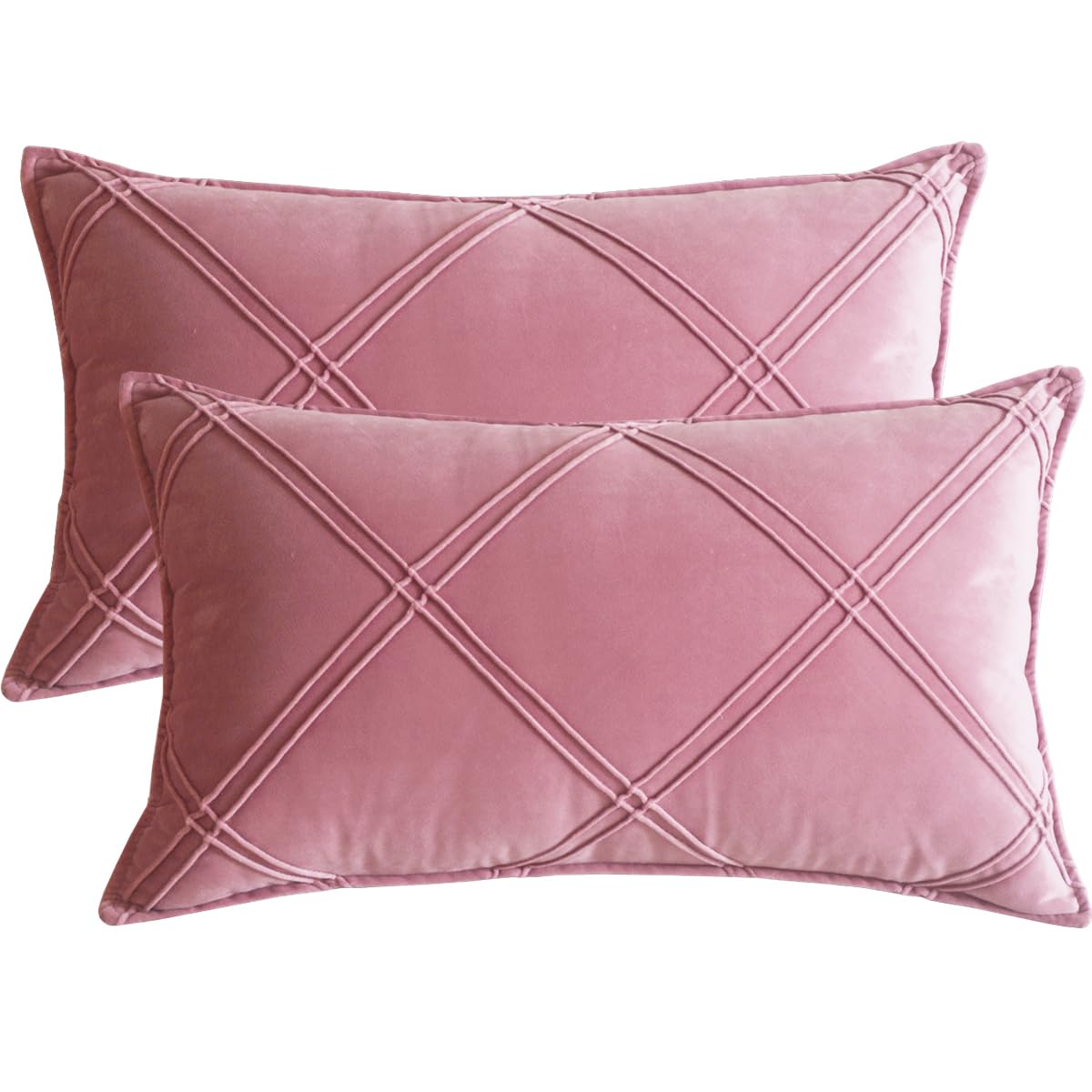 Lutanky Pink Velvet Cushion Covers Decorative Rectangle Throw Pillow Covers Checked Design Elegant Pillowcases for Sofa Bed Living Room 12x20 Inch 30 x 50 cm Set of 2 — image 1