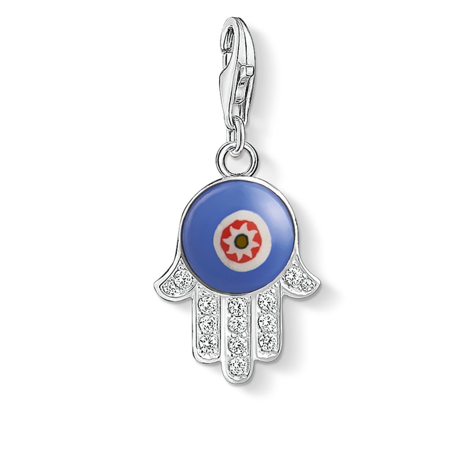 Thomas Sabo Charm Club Blue Glass Hand of Fatima Sterling Silver Zirconia Glass Charm Pendant 1442-052-1