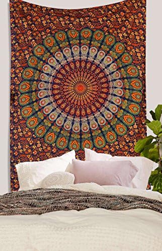 PURE COMFORT INDIA 120TC Mandala Tapestry Wall hanging, Hippie Tapestry, Hippy Mandala Bohemian Tapestries, Wall Hanging Ethnic Decorative Tapestry- Blue and Orange
