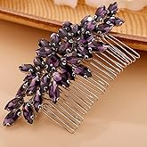 BERYUAN Crystals Hair Comb for Bride for Women for Girls Cute Teardrop Hair Comb Slide Multi-Color Purple