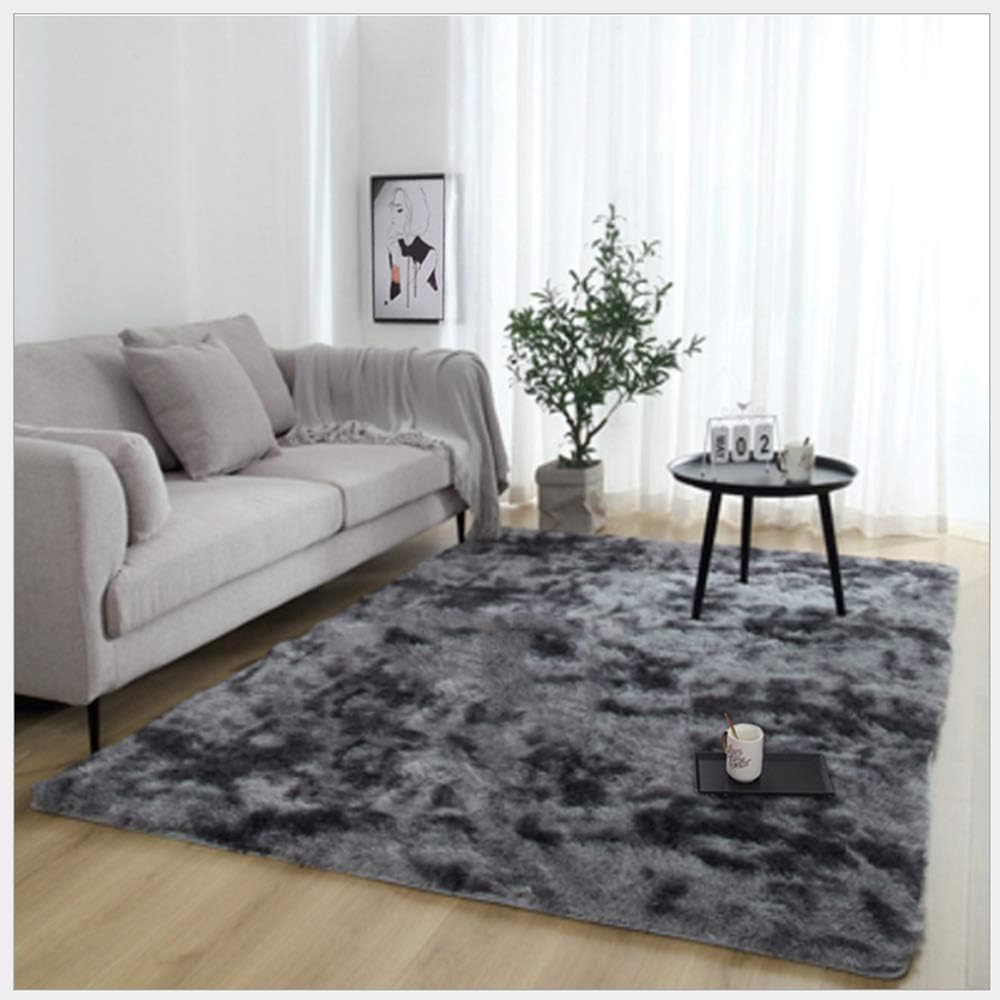 RUNYA Rug Living Room Large Soft Faux Fur Sheepskin Area Rug Modern Shaggy Carpet (Dark grey, 5.2ft x 7.5ft (160 x 230 cm))