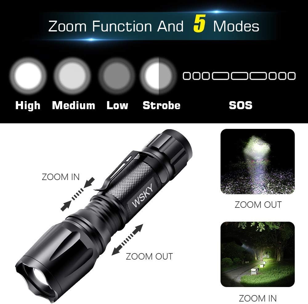 Wsky LED Tactical Flashlight - Best Upgraded S2000 Pocket-friendly Water Resistant Flashlight - Perfect for Camping Biking Home Emergency or Gift-Giving (Batteries Not Included) - - 