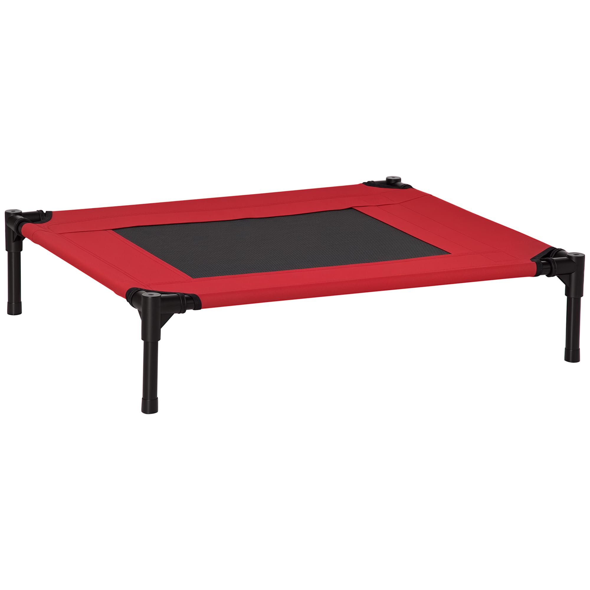 PawHut Elevated Pet Bed Portable Camping Raised Dog Bed w/ Metal Frame Black and Red (Medium)