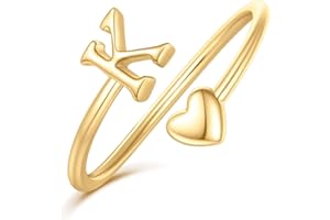 Ailetop Initial Heart Rings for Women Girls - 14K Yellow/White/Rose Gold Plated Adjustable Rings for Women Non Tarnish Teen Girls Gifts Trendy Stuff Jewelry Birthday Gifts