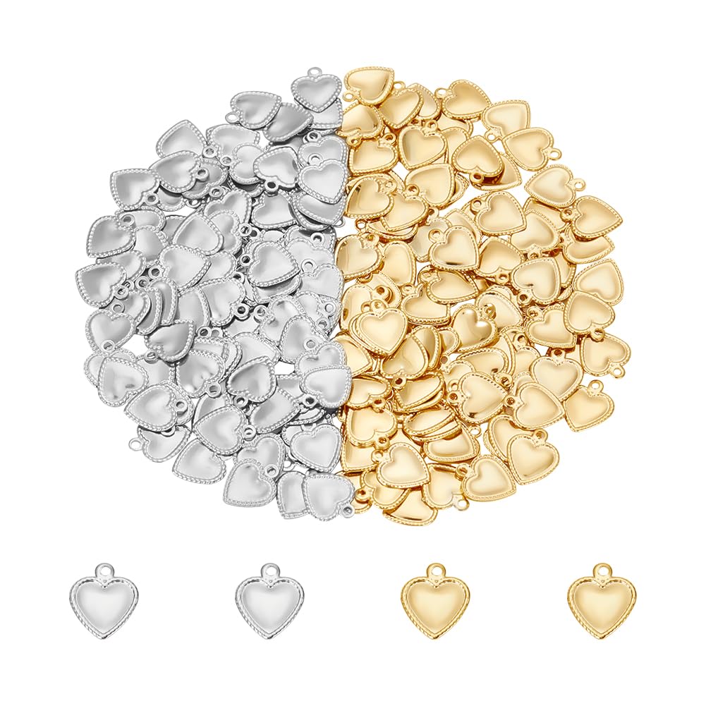 UNICRAFTALE about 200pcs 2 Colors Heart Charms Stainless Steel Tiny Heart Pendants 1-1.2mm Small Hole Heart Charms Valentine Love Charms for DIY Necklace Bracelet Earring Jewelry Making