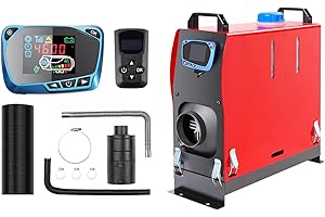 ChuBu All-in-One Diesel Heater 5KW/8KW 12V-24V Car Air Kit w/Wireless Remote Control LCD Display Muffler Fast Heating Defrost Defogger for campers,Shop,Home,RV,Boat,SUV,Garage Red 5KW