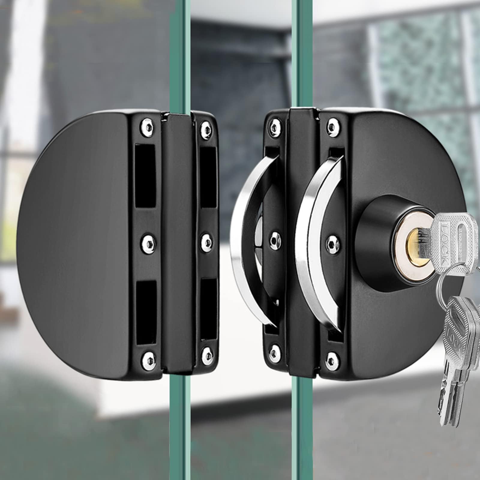 Photo 1 of Glass Door Lock with 3 Keys Fits on 10 mm to 12 mm Door, Frameless Push Sliding Door Lock Security with Double Swing