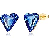 Fashion Austrian Crystal Heart Stud Earrings for Women 14K Gold Plated Hypoallergenic Formal Jewelry Gift