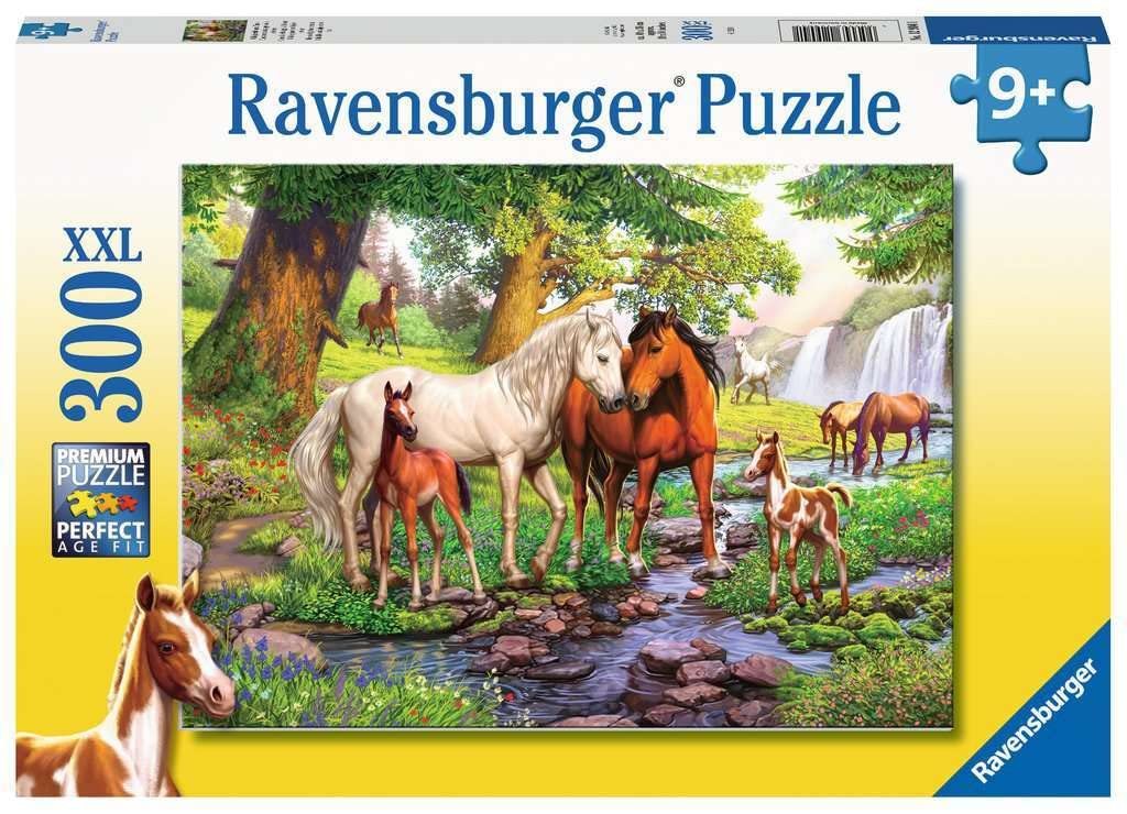 Ravensburger 12904 Animals Wild Children's Puzzle, 12904 Wild Horses on the River, Horse Puzzle for Children from 9 Years, with 300 Pieces in XXL Format, Yellow, 19 x 14 cm