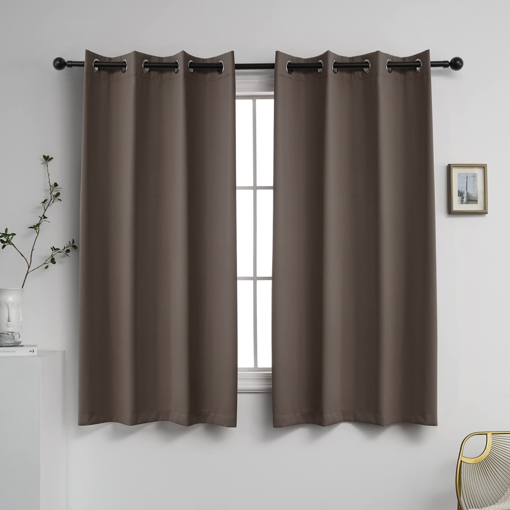 YGO Blackout Curtains Set Window Treatments Solid Energy Saving Noise Reduce Thermal Insulated Drapes for Home Decoration 52 x 45 Inch Coffee 2 Panels