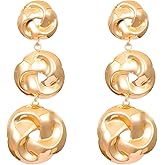Long Knot Stud Earrings for Women Gold Geometric Statement Earrings Chunky Gold Silver Knot Hoop Earrings Statement Stud Earrings Minimalist Jewelry Gift