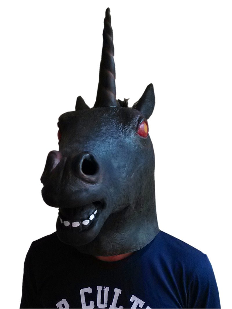 Photo 1 of Gmasking Creepy Black Evil Unicorn Head Mask for Haloween Party Costume