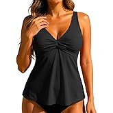 Firpearl Women's Underwire Tankini Top Only Twist V Neck Swimsuits Flowy Loose Fit Bathing Suit Tops