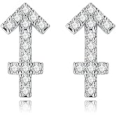 18K White Gold Plated Stud Earrrings Cubic Zirconia Horoscope 12 Constellation Astrology Earrrings, Birthday Jewelry Gift of Post Zodiac Earrings for Women and Men