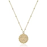 VACRONA Coin Necklace 18k Gold Plated Vintage Textured Medallion Coin Pendant Round Circle Disk Dainty Necklace for Women