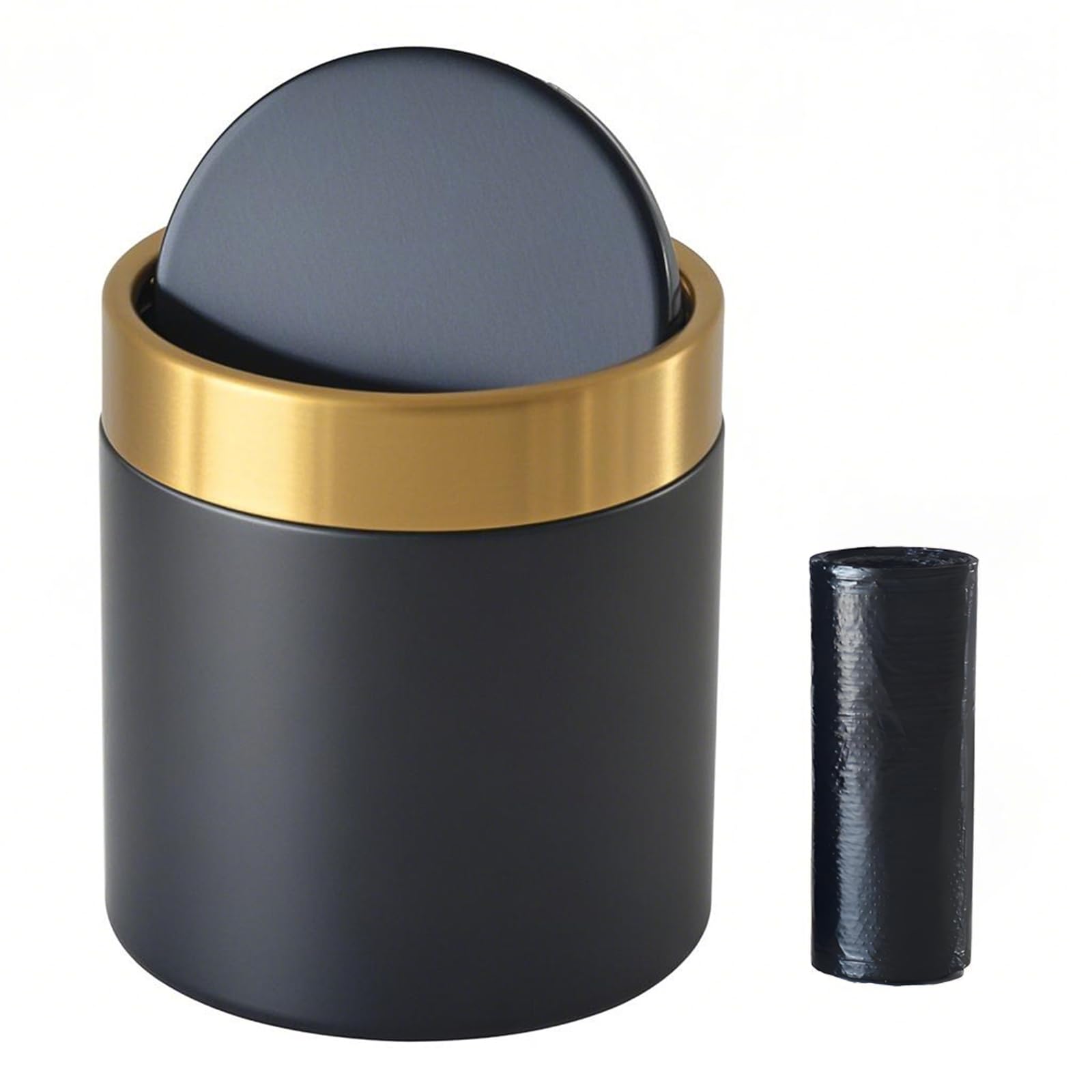 Kingchilla Mini Trash Can with Lid, Brushed Stainless Steel Small Tiny Trash Bin Can, Countertop Trash Can for Desk Office, Swing Top Trash Bin 1.5 L/0.40 Gal (Black)