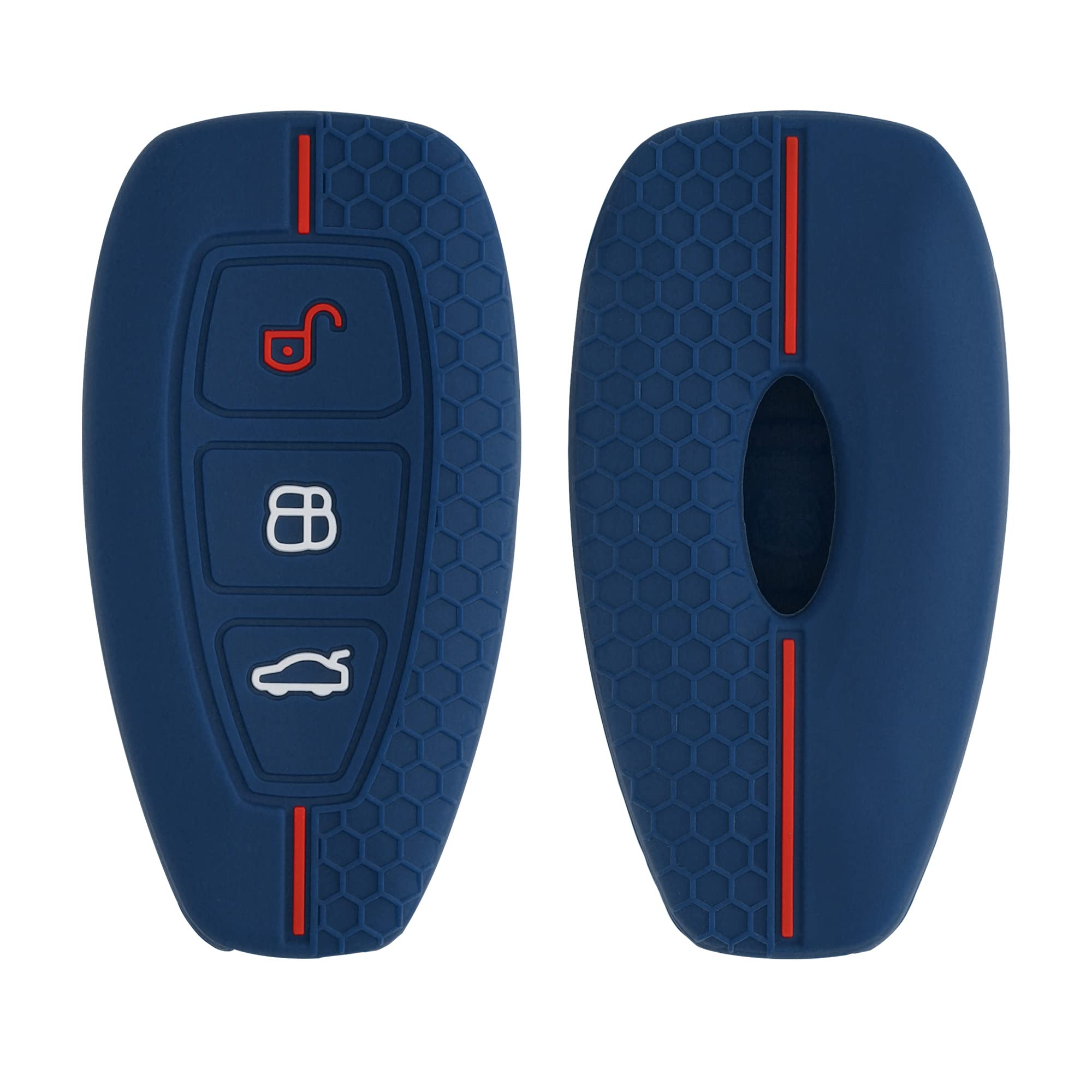 kwmobile Car Key Cover Compatible with Ford 3 Button Car Key Keyless Go Key Cover - Silicone Protective Car Key Fob Case - Dark Blue/Red