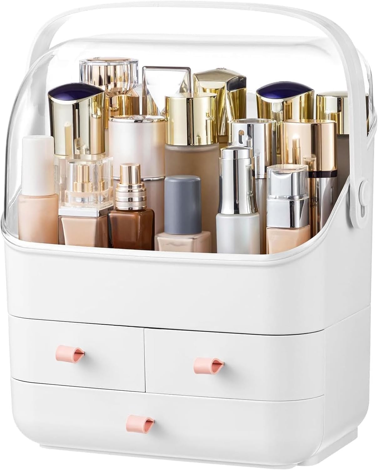 View 1 of HBlife Makeup Organizer, Waterproof & Dustproof Cosmetic Storage, Fully Open Lid Makeup Display Box, Skincare Organizer for Bathroom Countertop Vanity, White