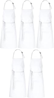 DESERMO 5er Set Premium verstellbare Latzschürze 100cm x 80cm (L X B) ✓ Hochwertige Profi-Schürze für Frau & Mann ✓100% reinste Baumwolle ✓ Große Farbauswahl ✓ 210g/m² (Weiß)