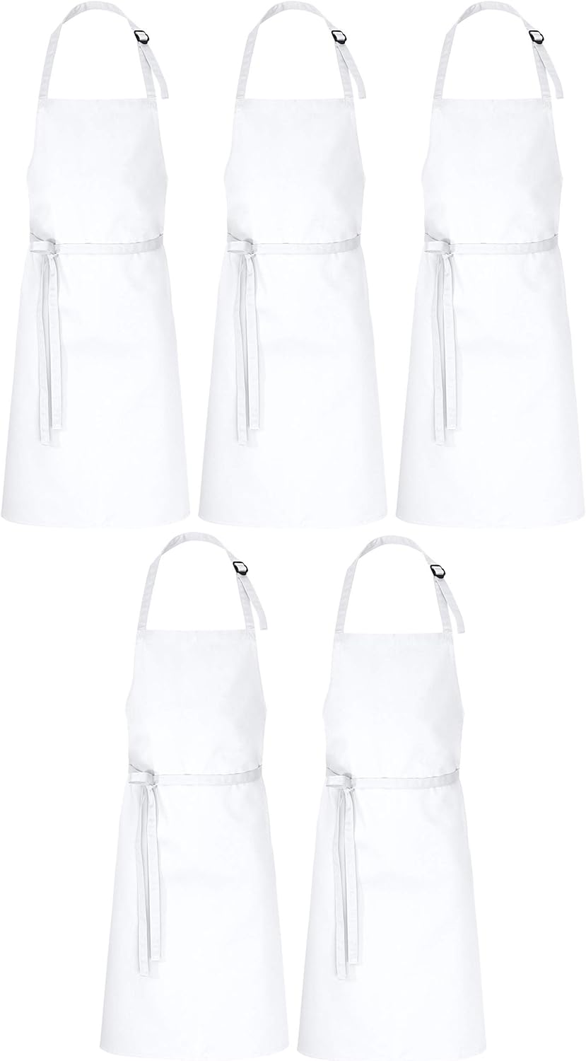DESERMO 5er Set Premium verstellbare Latzschürze 100cm x 80cm (L X B) ✓ Hochwertige Profi-Schürze für Frau & Mann ✓100% reinste Baumwolle ✓ Große Farbauswahl ✓ 210g/m² (Weiß)